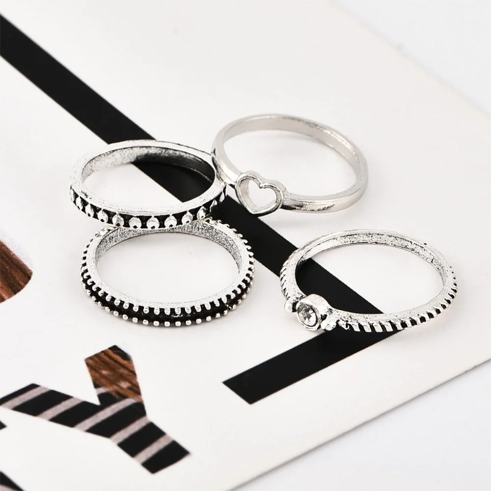 *HADASSAH* 4-Pc Silver Rhinestone Fashion Ring Set